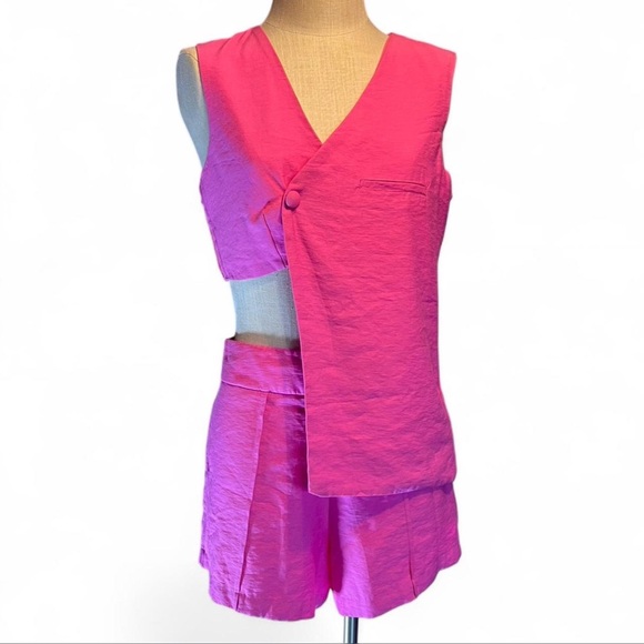 Versos Denim Pants - 💗 Brazilian Hot Pink Asymmetrical Vest & Shorts Set – Resort Vacation Fit 💗